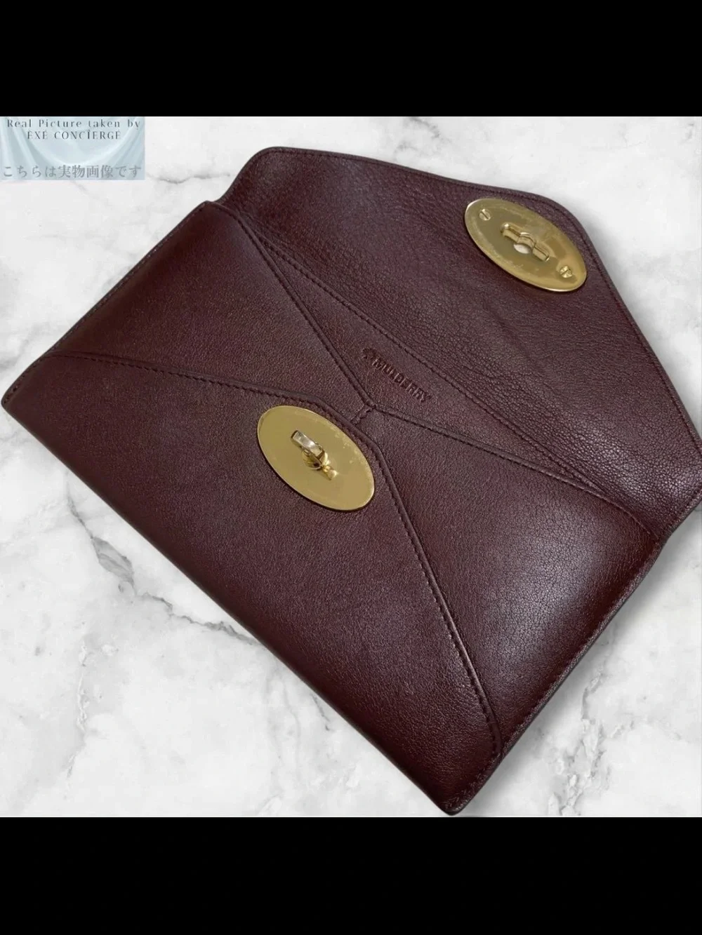 Mulberry Brown Leather Envelope Wallet with Gold Turn-Lock